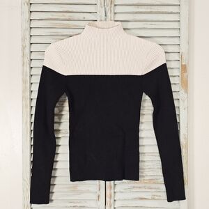 TRUTH BY REPUBLIC Sweater S/P Black Colorblock Stretch Ribbed Knit Mock Neck Top